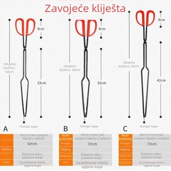 Vatrene kliješta s gumiranom drškom i ravnim vrhom za roštilj