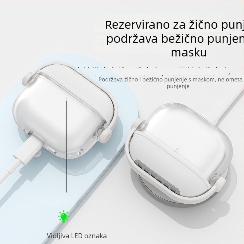 Zaštitna futrola AirPods 4 / Pro, silikon, poluprozirni mozaik uzorak, potpuno prekrivanje, preklopni poklopac i držač.