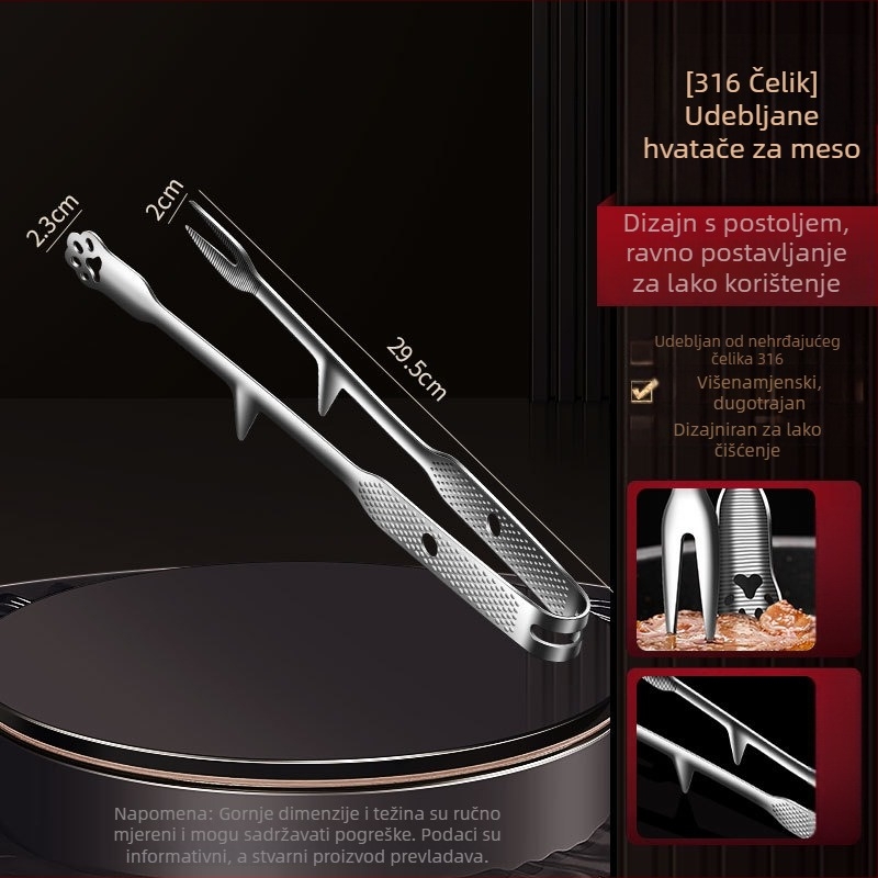 Klešta za roštilj od 316 nerđajućeg čelika sa vilicom, produžene, višenamjenske, protuklizne, otporne na toplinu