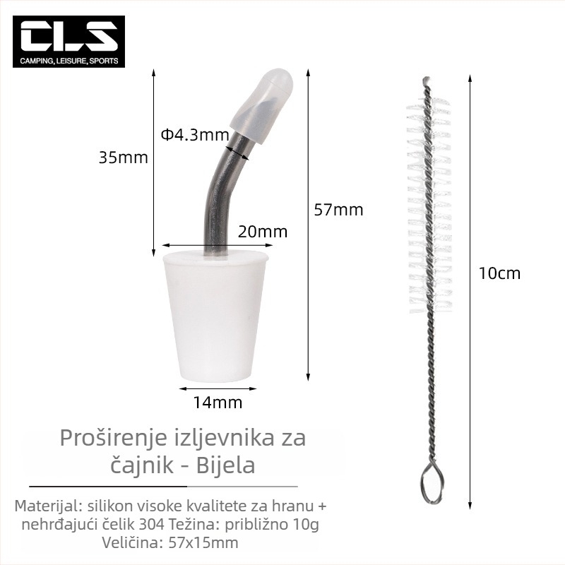 Prošireni izljev za čajnik - vanjski, prenosni, nehrđajući čelik, 57×14 mm