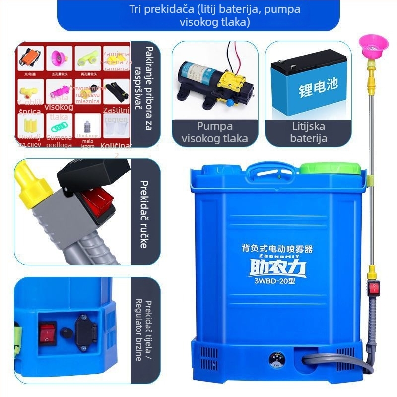Električni prskalice za nošenje, visokog tlaka, poljoprivredna namjena (Brand: Powerful Factory; Dimenzije: pogledajte detalje; Svrha: Zaštita biljaka)