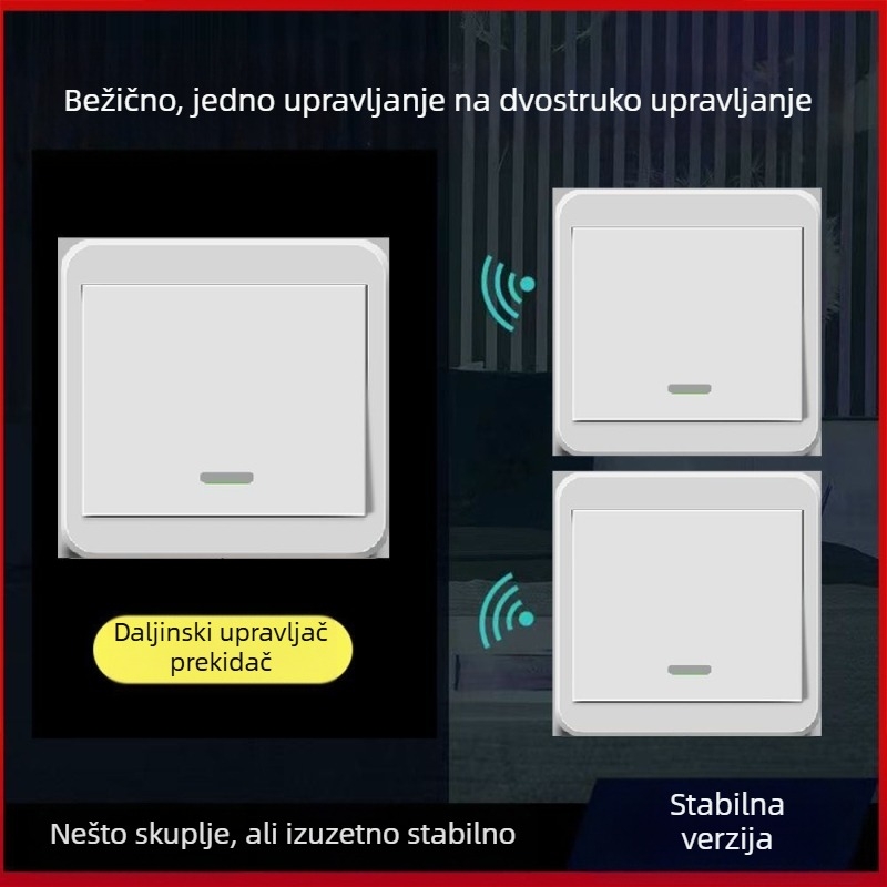 Bežični prekidač za rasvjetu 220V, dvostruka kontrola, naljepni panel (bez ožičenja)