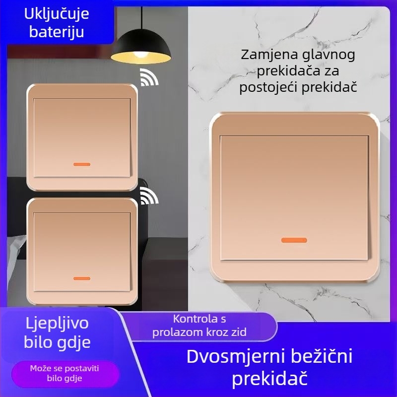 Bežični prekidač za rasvjetu 220V, dvostruka kontrola, naljepni panel (bez ožičenja)