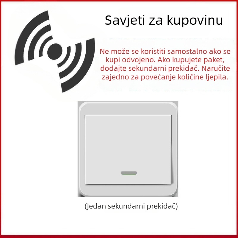 Bežični prekidač za rasvjetu 220V, dvostruka kontrola, naljepni panel (bez ožičenja)