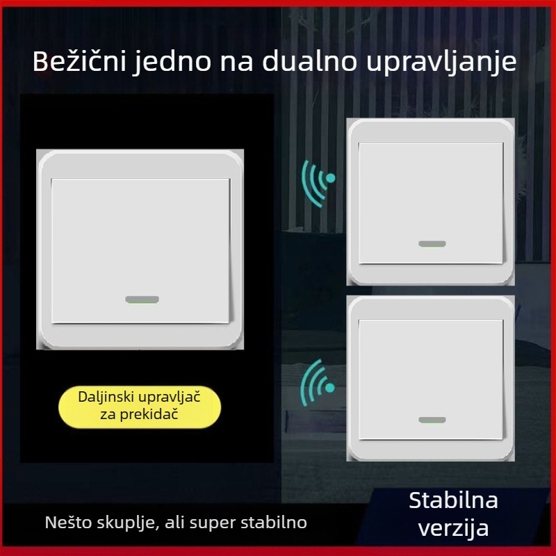 Bežični prekidač za rasvjetu 220V, dvostruka kontrola, naljepni panel (bez ožičenja)
