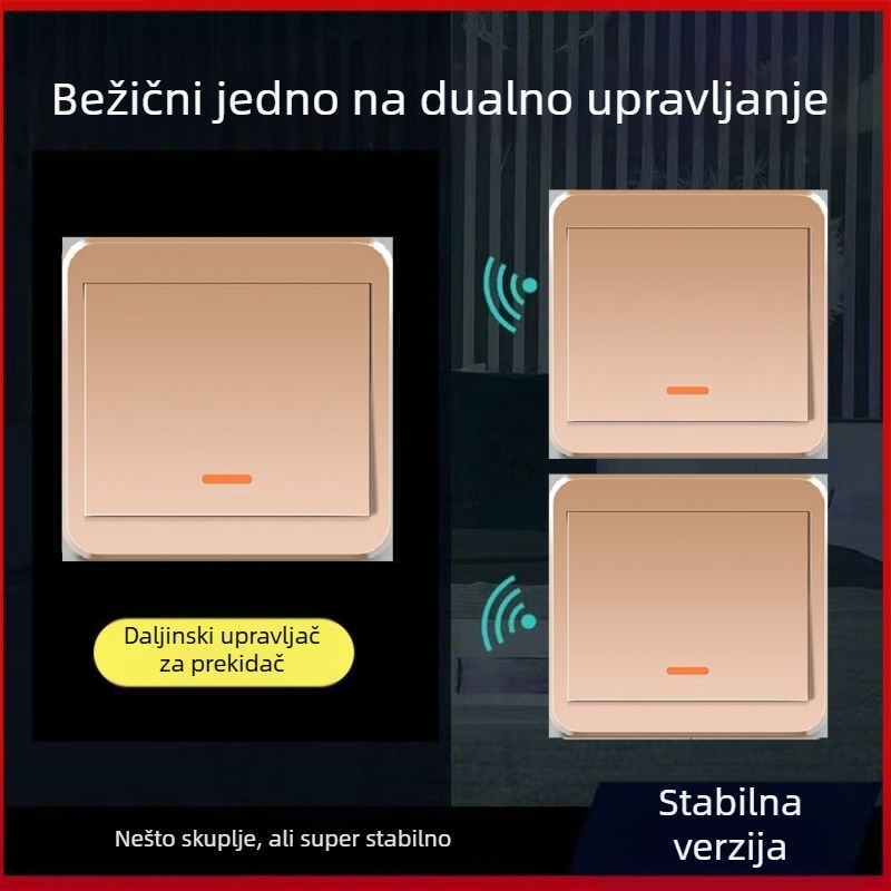Bežični prekidač za rasvjetu 220V, dvostruka kontrola, naljepni panel (bez ožičenja)