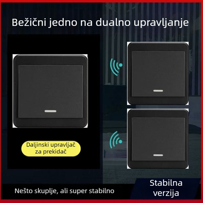 Bežični prekidač za rasvjetu 220V, dvostruka kontrola, naljepni panel (bez ožičenja)