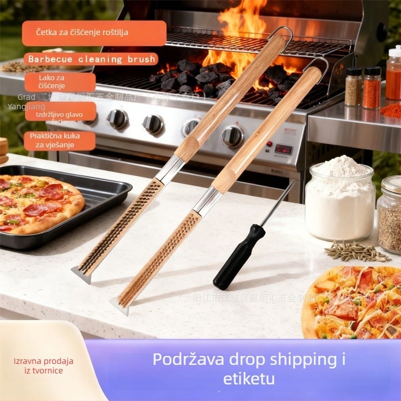 Četka za čišćenje roštilja s bakrenim žicama i drvenom drškom — Star chef
