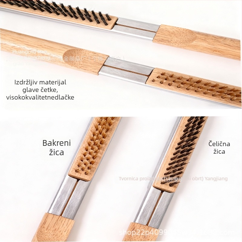 Četka za čišćenje roštilja s bakrenim žicama i drvenom drškom — Star chef