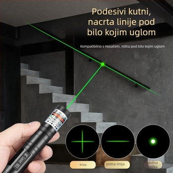 Laser pero sa križnim snopom i pravokutnim nivijanjem - 532 nm, domet 1 km, baterija 16340