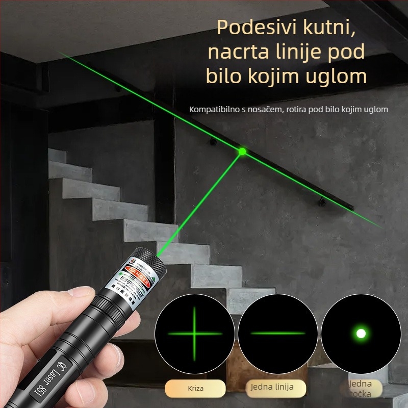 Laser pero sa križnim snopom i pravokutnim nivijanjem - 532 nm, domet 1 km, baterija 16340