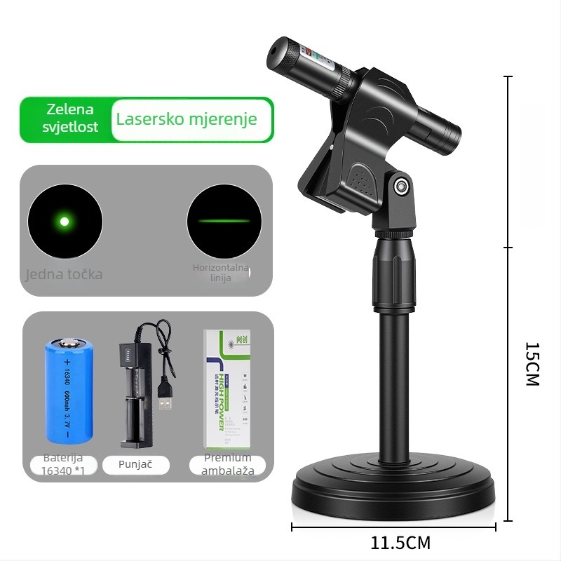 Laser pero sa križnim snopom i pravokutnim nivijanjem - 532 nm, domet 1 km, baterija 16340