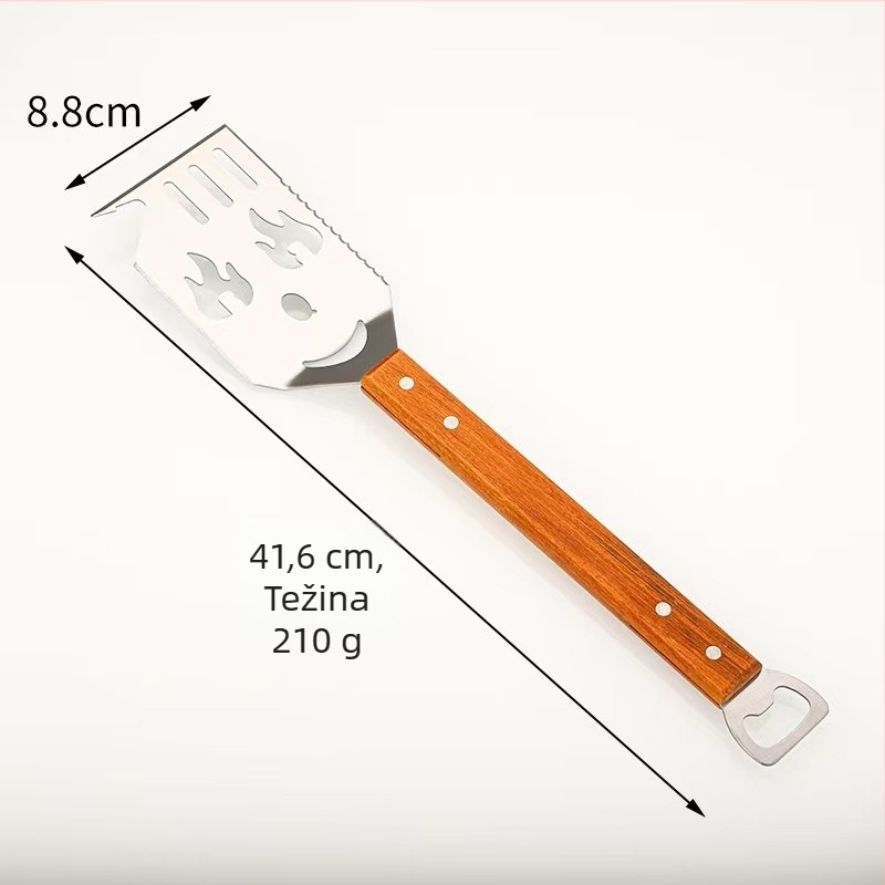 Špatula za kuhanje od nehrđajućeg čelika s bukovom drškom | protivlepljiva, protuklizna, otporna na visoke temperature, zaštita od opeklina | ispis logotipa dostupan