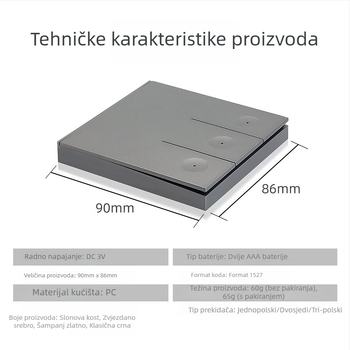 RF433 Bežični zidni panel prekidač, tip 86, s daljinskim upravljačem, 65 g, -40°C do +70°C, za kućne usisavače