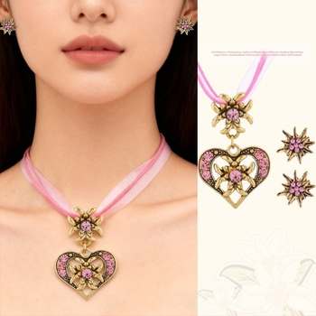 Nakit s srcolikim privjeskom Edelweiss s dijamantima – cinkov legura, elektroplatiranje, težina 18 g