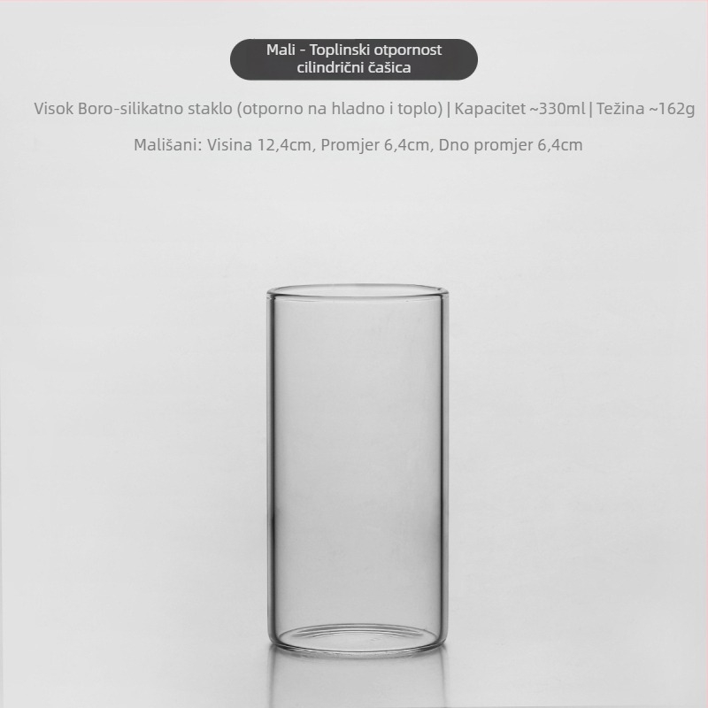 Toplinski otporna cilindrična čaša za koktele, borosilikatno staklo, ručno izrađeno.