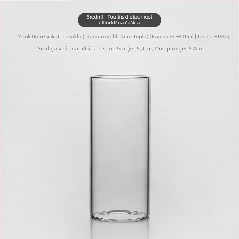 Toplinski otporna cilindrična čaša za koktele, borosilikatno staklo, ručno izrađeno.