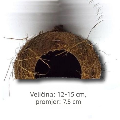Natural coconut shell reptile cave hideout for lizards, geckos, spiders, snakes, scorpions, hamsters, centipedes and hermit crabs; material: coconut shell; purpose: reptile and small-pet habitat; imported: No