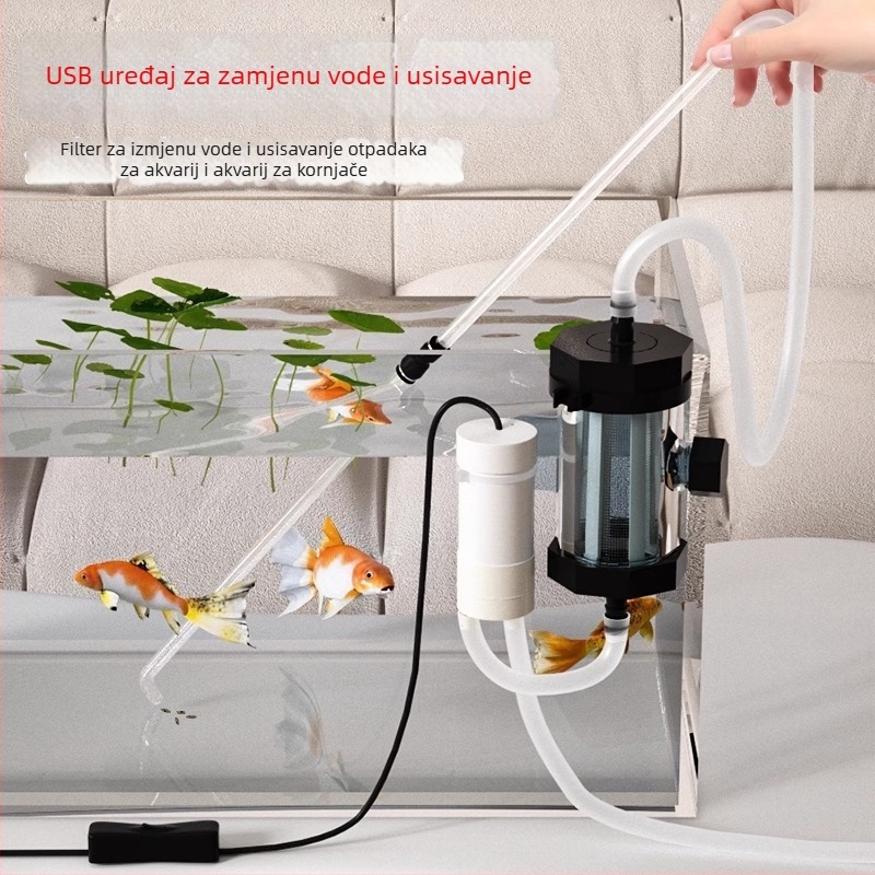 USB napajana pumpa za izmjenu vode u akvariju — automatsko usisavanje, PVC konstrukcija, masa 500 g