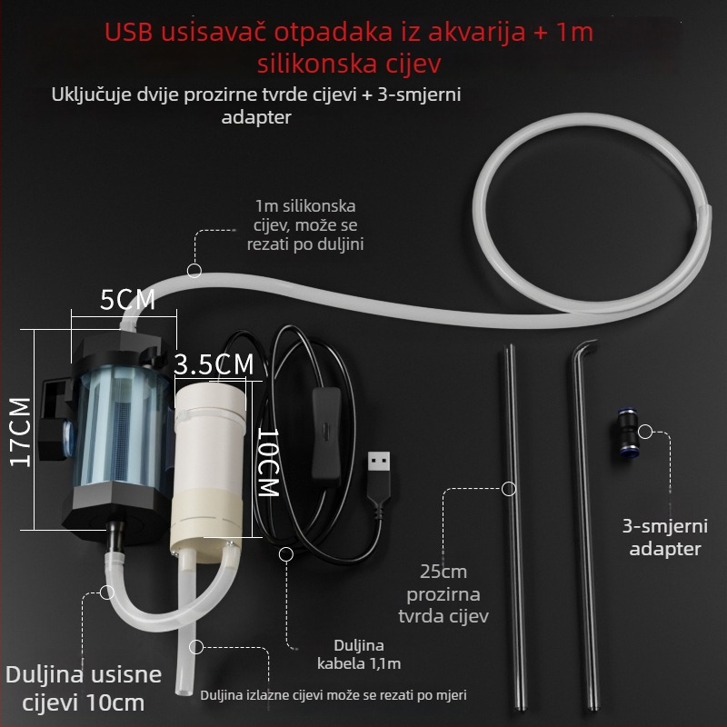 USB napajana pumpa za izmjenu vode u akvariju — automatsko usisavanje, PVC konstrukcija, masa 500 g
