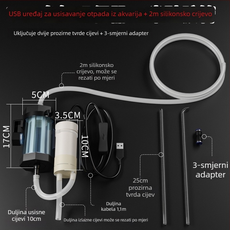 USB napajana pumpa za izmjenu vode u akvariju — automatsko usisavanje, PVC konstrukcija, masa 500 g