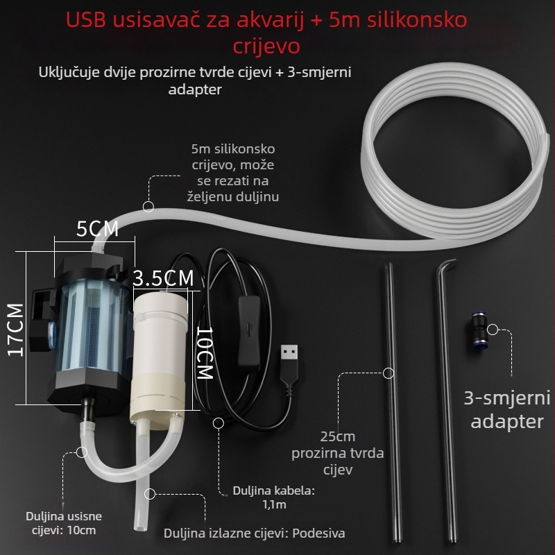 USB napajana pumpa za izmjenu vode u akvariju — automatsko usisavanje, PVC konstrukcija, masa 500 g