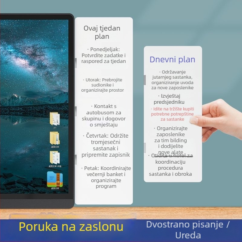 Dvostrana magnetska bijela ploča za bočnu stranu monitora, s brisivim bilješkama