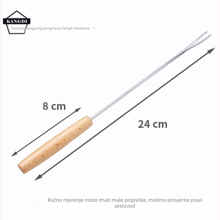 Vilica za vruću posudu s drvenom ručkom, nehrđajući čelik, ispis logotipa i prilagodba