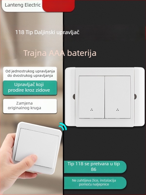 Bežični prekidač s dvostrukim upravljanjem za noćno svjetlo s ljepljivim panelom, 220V