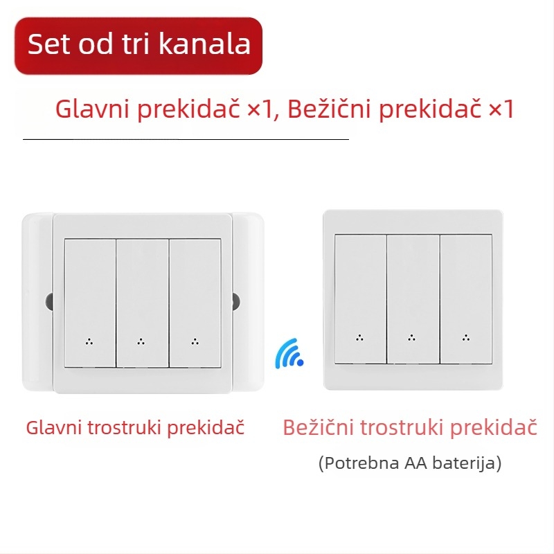 Bežični prekidač s dvostrukim upravljanjem za noćno svjetlo s ljepljivim panelom, 220V