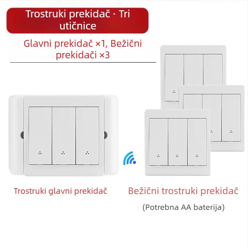 Bežični prekidač s dvostrukim upravljanjem za noćno svjetlo s ljepljivim panelom, 220V