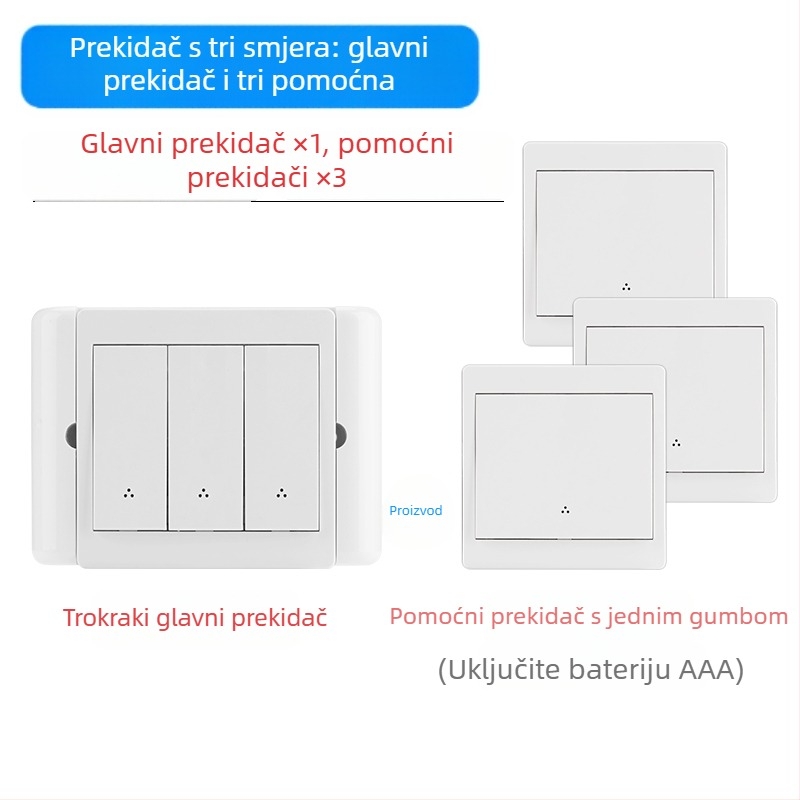 Bežični prekidač s dvostrukim upravljanjem za noćno svjetlo s ljepljivim panelom, 220V