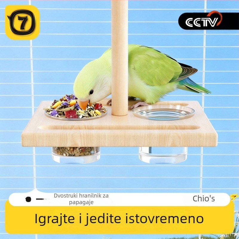 Stanička za hranjenje papiga na visećem stupu sa zaštitom od prskanja, fontana za piće, drvena, 91 komad, brenda 7o/qi oh, kompatibilno s akvarijem, bez automatskog hranjenja