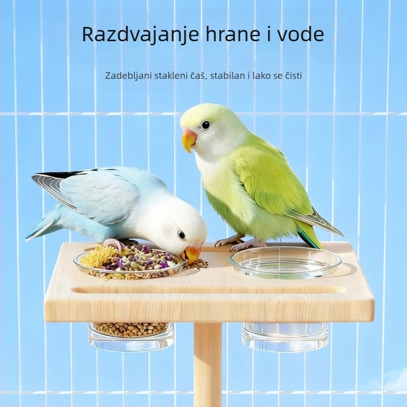 Stanička za hranjenje papiga na visećem stupu sa zaštitom od prskanja, fontana za piće, drvena, 91 komad, brenda 7o/qi oh, kompatibilno s akvarijem, bez automatskog hranjenja