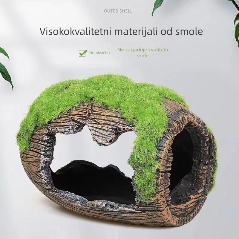 Dekoracija za akvarij od smole: kućica gljive s mahom za uređenje akvarija