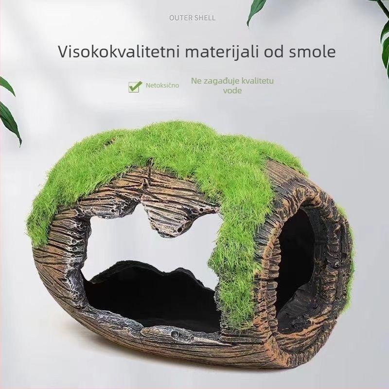 Dekoracija za akvarij od smole: kućica gljive s mahom za uređenje akvarija