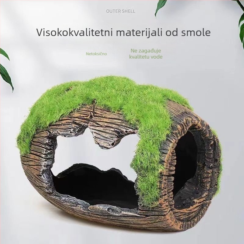 Dekoracija za akvarij od smole: kućica gljive s mahom za uređenje akvarija