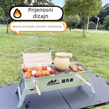 Prijenosni pravokutni roštilj na ugljen od karbonskog čelika s podesivom visinom ploče