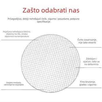 Okružna mreža za roštilj od nehrđajućeg čelika — poliranje, točkasta zavarivanja, težina 150 g, kutija 50 kom