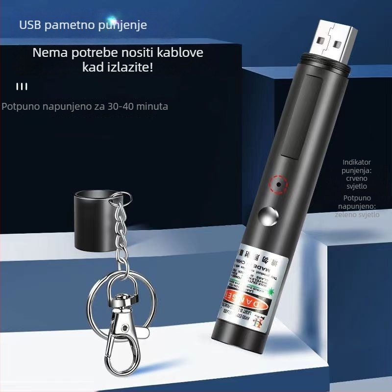 Zeleni laserski pokazivač, dužina 9 cm, 532 nm, punjiva baterija, kompaktna svjetiljka