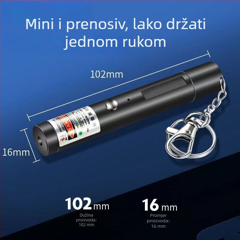 Zeleni laserski pokazivač, dužina 9 cm, 532 nm, punjiva baterija, kompaktna svjetiljka