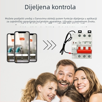 Tuya WiFi pametni prekidač kruga s daljinskim upravljanjem putem mobilnog telefona i zaštita od prenaponske i podnaponske zaštite; radno napajanje 220-380V; bakreni kontakti; električni vijek ≥10000 ciklusa