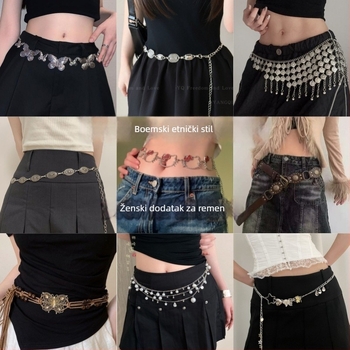 Lanac za struk, metal, etnički stil, dizajn leptira, duljina 60–135 cm