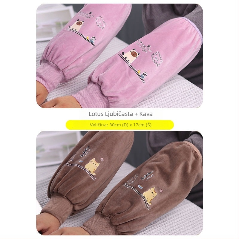 Dugi plišani zaštitni rukavci za odrasle – unisex, crtani uzorak, čuvaju toplinu, jesen-zima