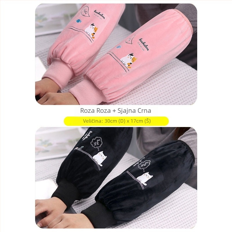 Dugi plišani zaštitni rukavci za odrasle – unisex, crtani uzorak, čuvaju toplinu, jesen-zima