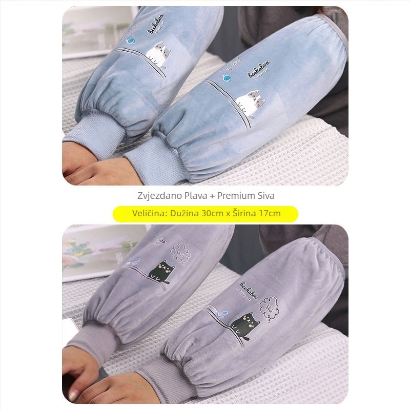 Dugi plišani zaštitni rukavci za odrasle – unisex, crtani uzorak, čuvaju toplinu, jesen-zima