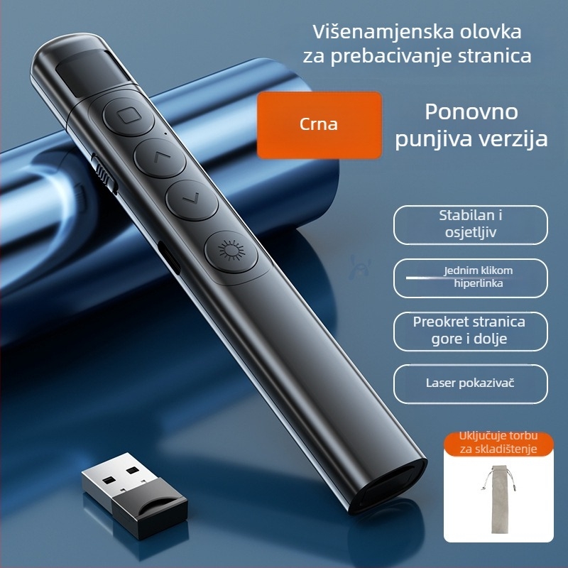 Pero za prebacivanje stranica s laserskim pokazivačem, punjivo, daljinsko upravljanje, PC tijelo, za poslovne prezentacije