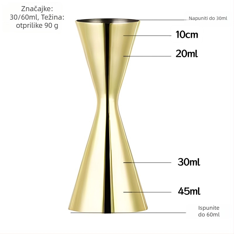 Čašica za koktele od 304 nehrđajućeg čelika, dvostruka glavа za mjerenje unci, jedinstven dizajn, moderan minimalistički stil, lansirana 2018., težina 100