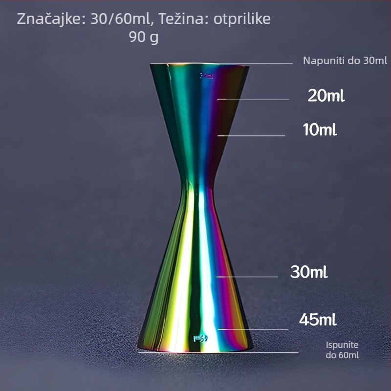 Čašica za koktele od 304 nehrđajućeg čelika, dvostruka glavа za mjerenje unci, jedinstven dizajn, moderan minimalistički stil, lansirana 2018., težina 100