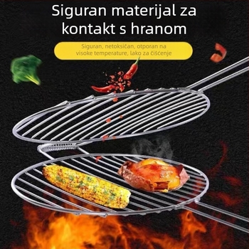 Klip za ribu za roštilj — okrugli oblik, nehrđajući čelik, višefunkcionalan, prijenosan i sklopiv; težina 1 kg; kategorija: mreža za roštilj